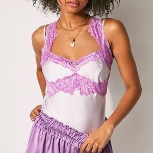 Free People Neon Night Bodysuit Purple / Orchid Ice Lace Large